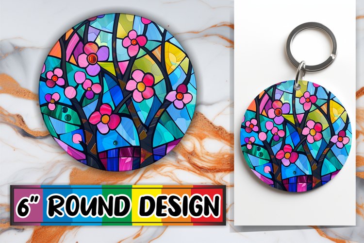 Round Design Colorful Stained Glass Tree Sublimation example image 1