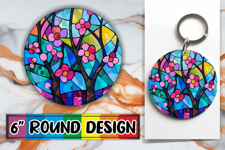 Round Design Colorful Stained Glass Tree Sublimation