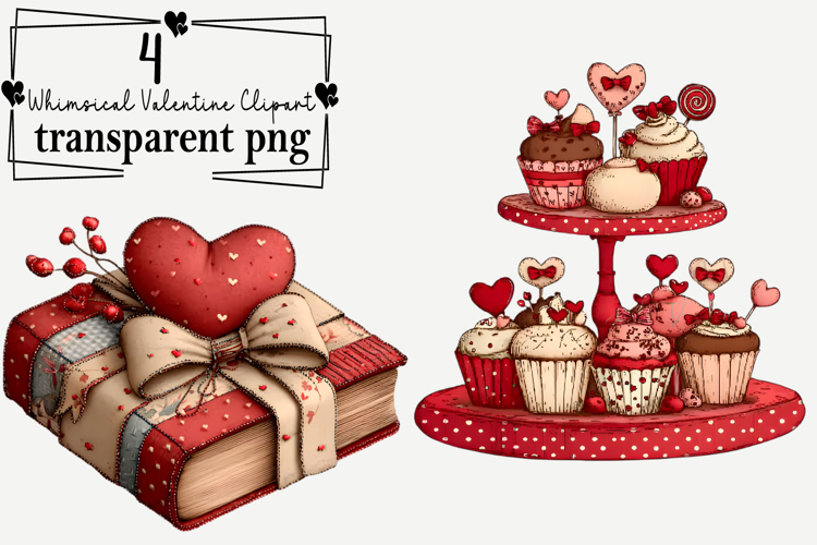 Whimsical Valentine Clipart Watercolor PNG example image 1