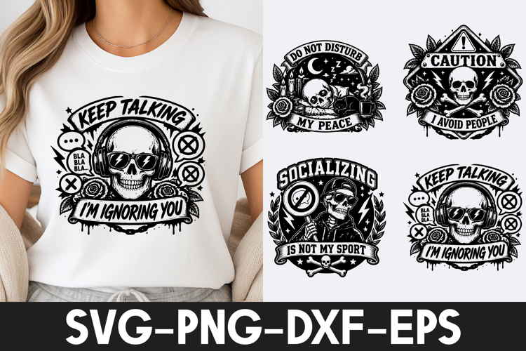 Skull Social SVG PNG, Gothic Anti Social Quote Design
