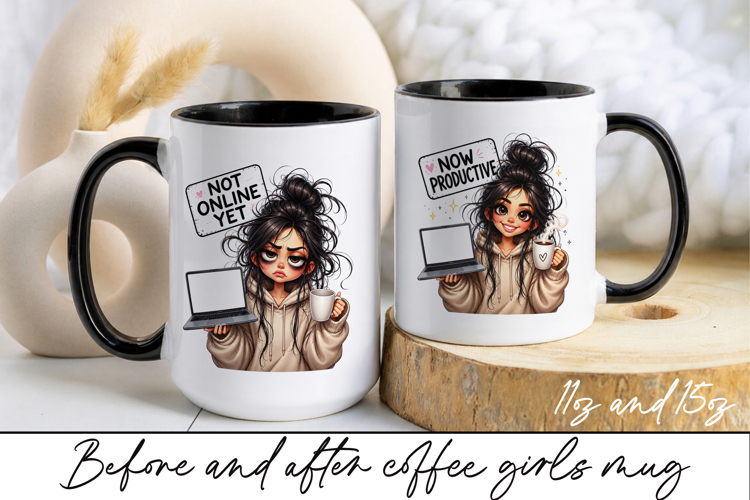 Before and After Coffee Girl Mug Wrap Sublimation