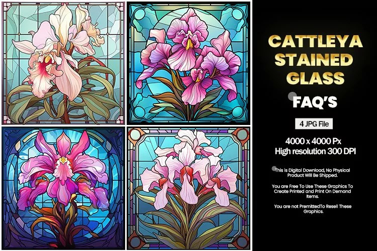 Stained Glass Cattleya Square Coaster - 04 Variations