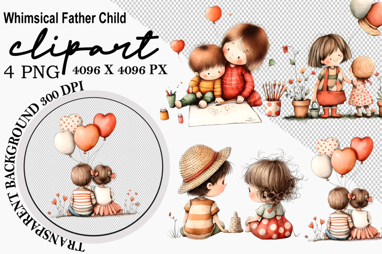 Whimsical Father Child Clipart png Watercolor png