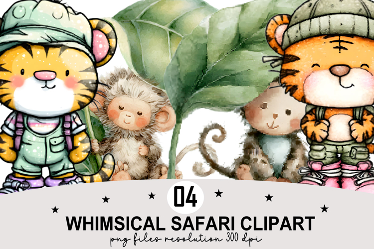 Whimsical Safari Clipart Watercolor PNG