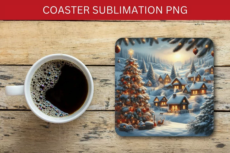 square coaster - christmas winter village