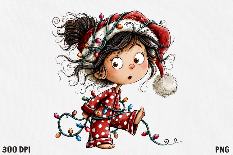 Cute Christmas Girl Clipart PNG, Funny Holiday Girl.