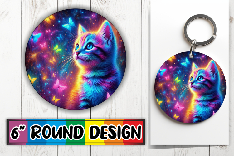 Luminous Round Ornaments Sublimation PNG, Cat
