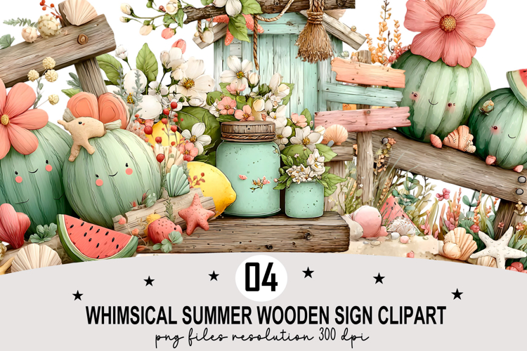 Whimsical Summer Wooden Sign Clipart Watercolor png