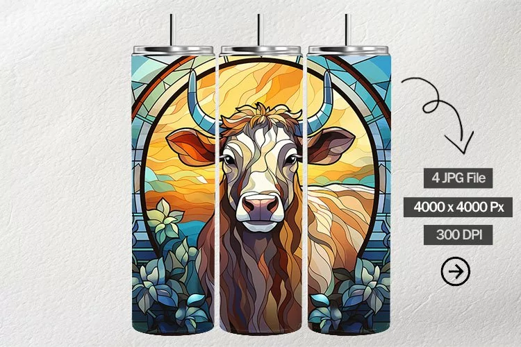 Baby Calf Stained Glass Square Coaster - 04 Variations