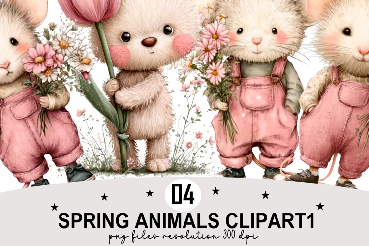 Whimsical Spring Animals Clipart Watercolor png