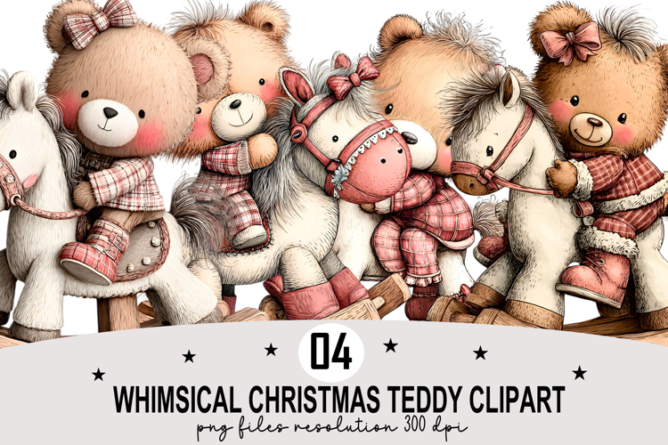 Whimsical Christmas Teddy Clipart Watercolor PNG example image 1