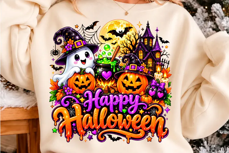Happy Halloween Cute Ghost Witch Pumpkin PNG