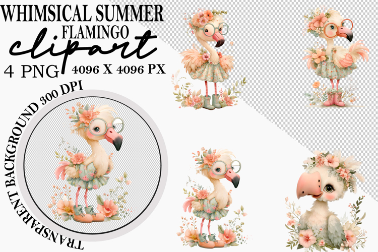 Whimsical Summer Flamingo Clipart Png