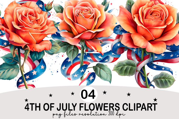 4th Of July Flowers Clipart Watercolor png