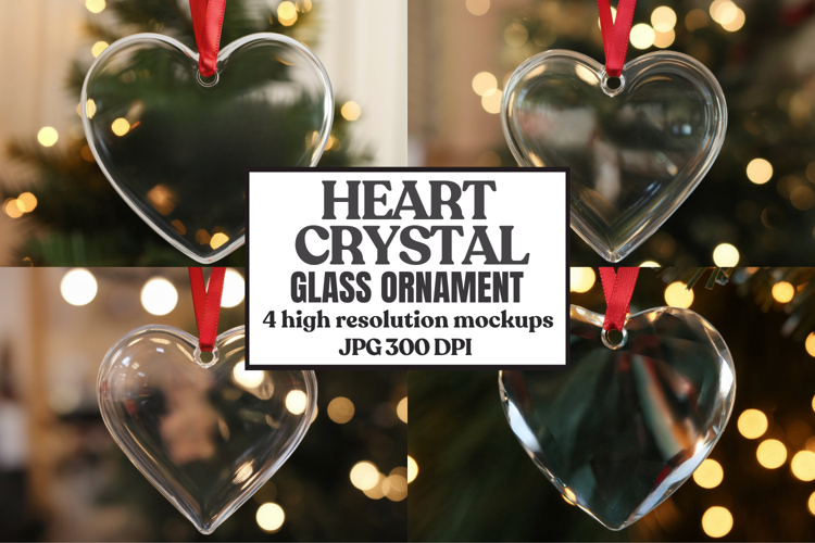 Christmas Heart Crystal Glass Ornaments Mockups