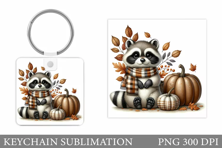 Fall Raccoon Keychain Design. Fall Keychain Sublimation