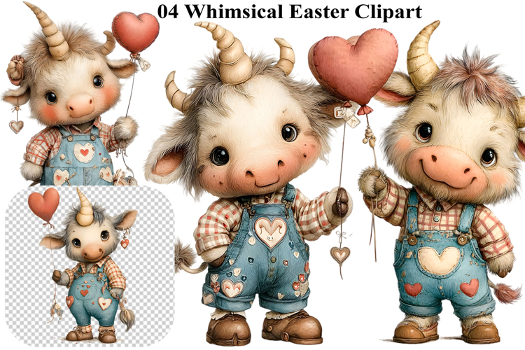 Whimsical Bunny Easter Clipart, Watercolor Easter Bunny PNG