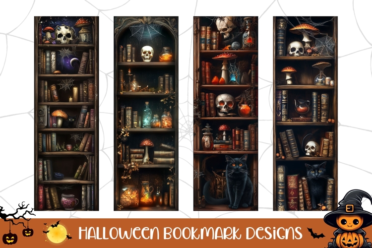 Gothic Halloween Bookmark PNG, Black Cat Bookmark Designs