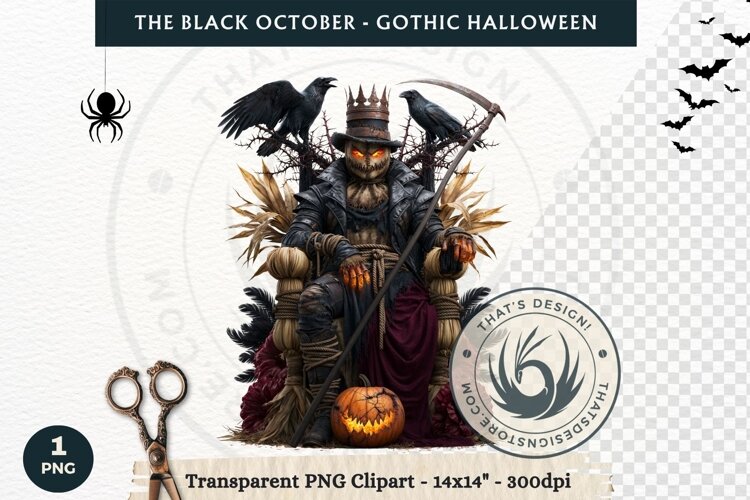 The Black October Gothic Halloween Clipart, Horror character example image 1