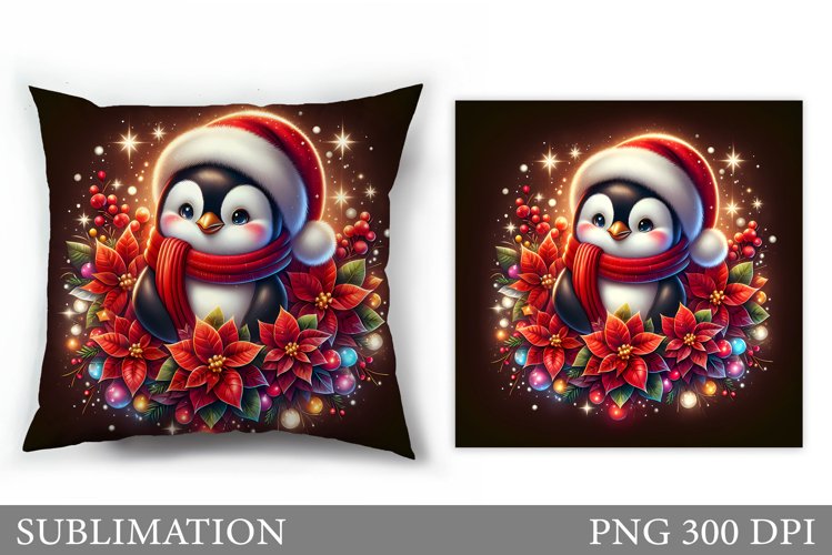 Christmas Penguin Pillow. Christmas Pillow Sublimation example image 1