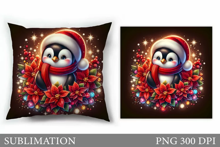 Christmas Penguin Pillow. Christmas Pillow Sublimation