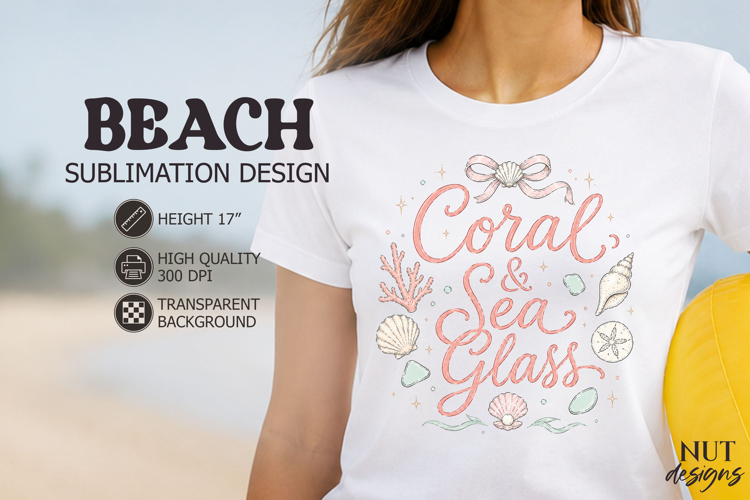 Summer sublimation Coastal Coral & Sea Glass Beach Coquette
