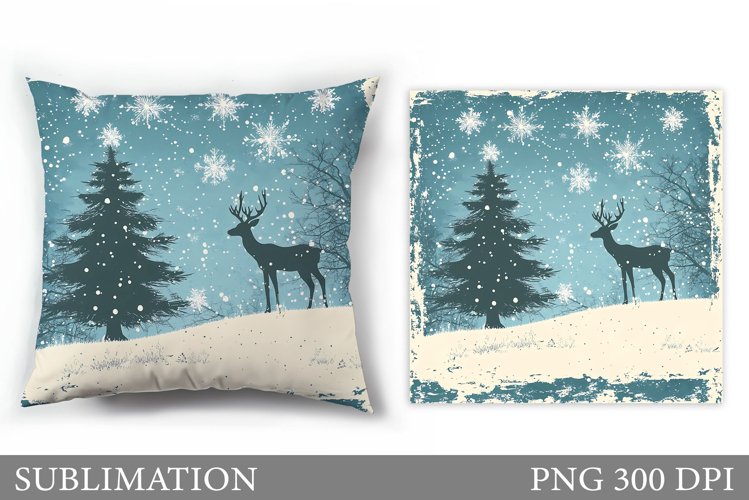 Christmas Deer Pillow Design. Christmas Pillow Sublimation example image 1