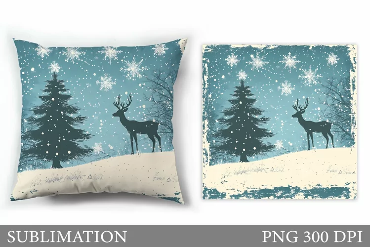 Christmas Deer Pillow Design. Christmas Pillow Sublimation