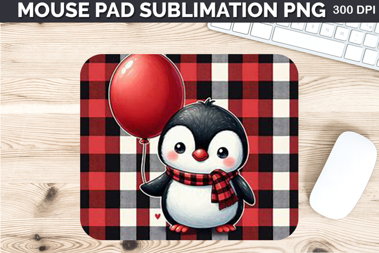 Watercolor Penguin Mouse Pad Sublimation - Valentines PNG