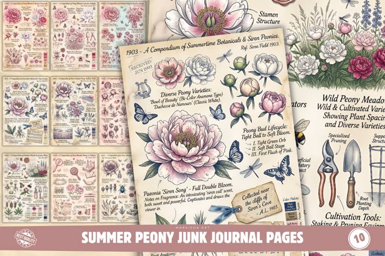 Summer Peony Junk Journal Pages