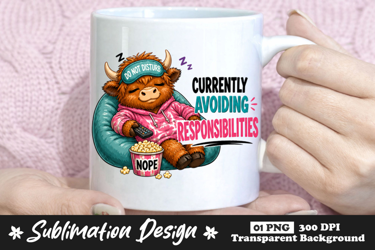 Currently Avoiding Responsibilities Highland Cow Sublimation example image 1