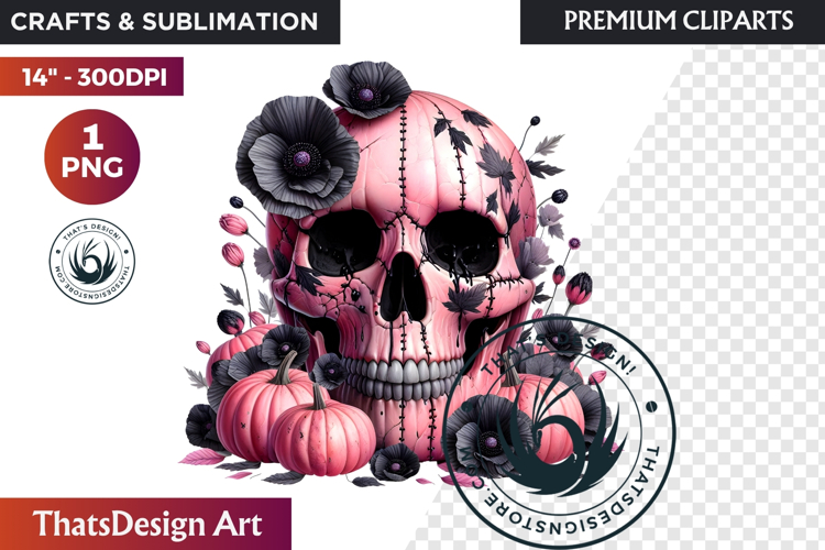 Pink and Black Gothic Halloween Skulls Clipart, pastel goth