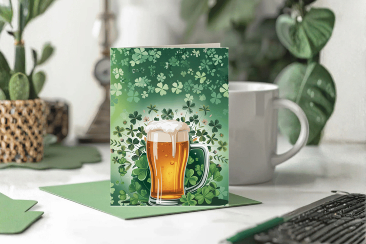 Irish Beer with Shamrocks Greeting Card PNG Sublimation Desi