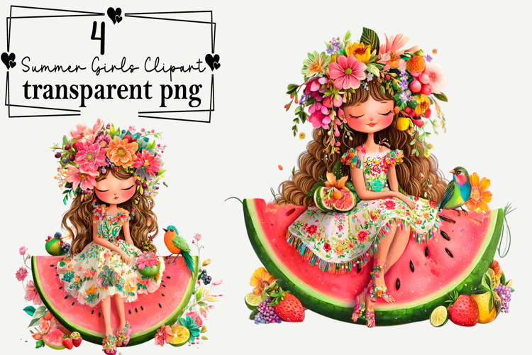 Summer Girls Clipart Watercolor PNG example image 1