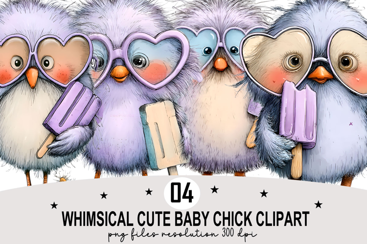whimsical cute baby chick clipart Watercolor PNG example image 1