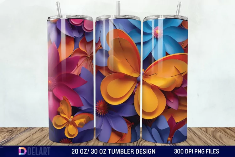 3D Flower Butterfly Tumbler Wrap