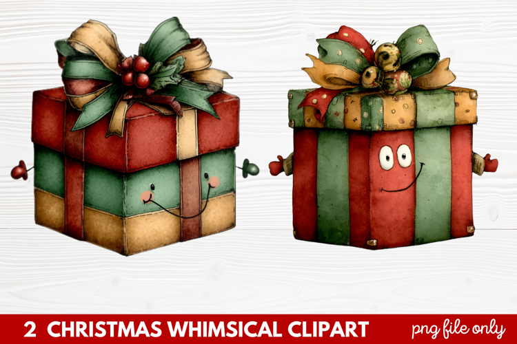 2 Whimsical Christmas Clipart featuring cute holiday charact