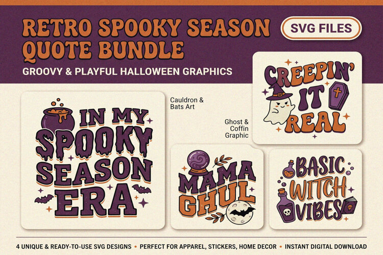 Retro Spooky Season Halloween Quote SVG Groovy Designs example image 1