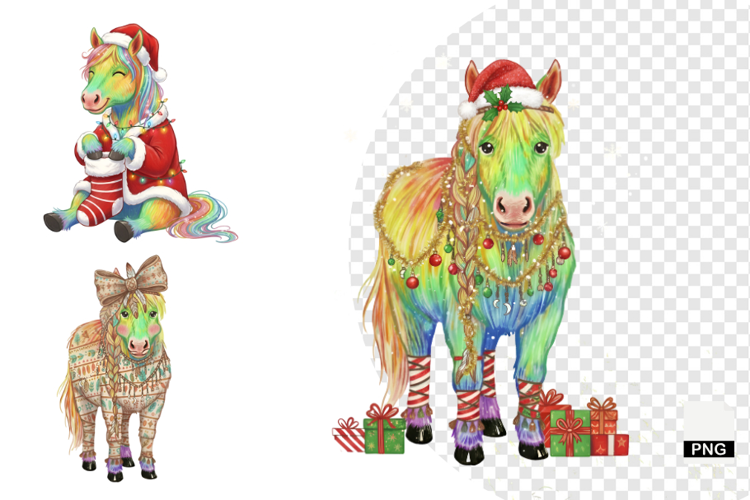 Boho Watercolor Christmas Horse Clipart