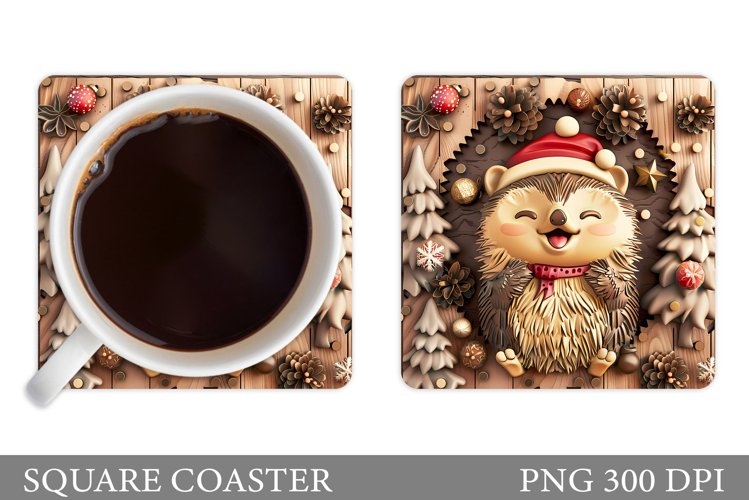 Christmas Hedgehog Coaster. Christmas Coaster Sublimation example image 1