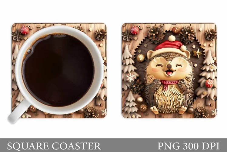 Christmas Hedgehog Coaster. Christmas Coaster Sublimation