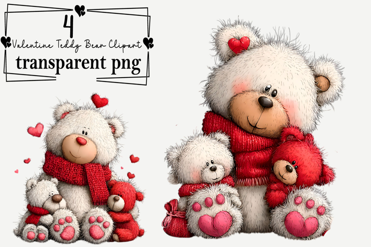 Valentine Teddy Bear Clipart Watercolor PNG example image 1