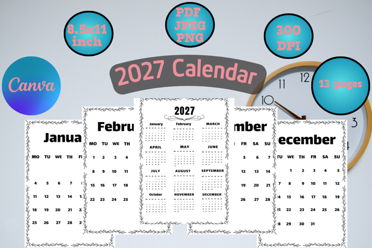 2027 calendar templates with frame
