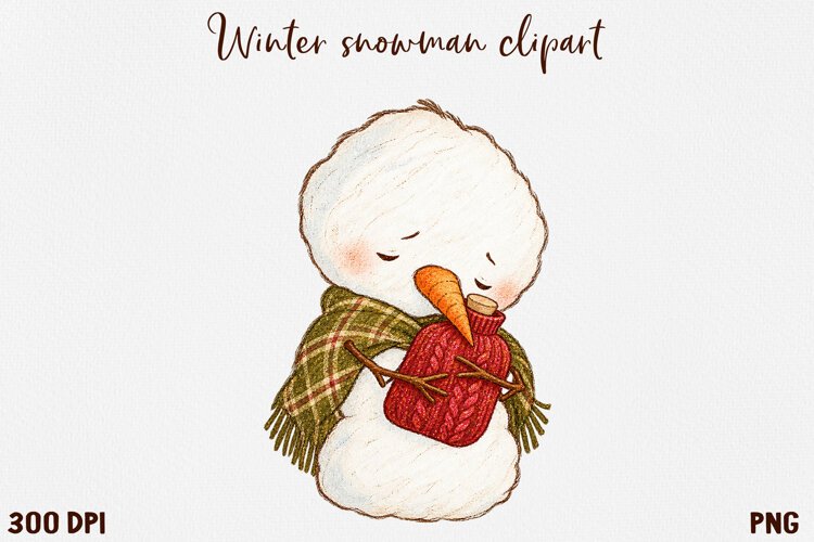 Cute Winter Snowman Clipart, Cozy Christmas Snowman PNG. example image 1