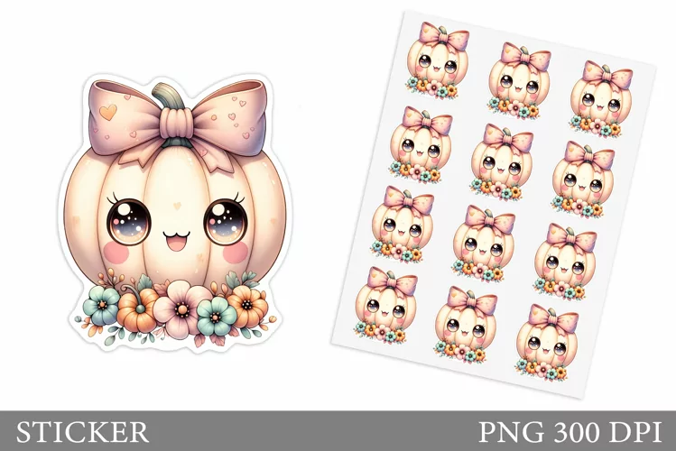 Cute Pumpkin Sticker Design. Cute Halloween Sticker Template
