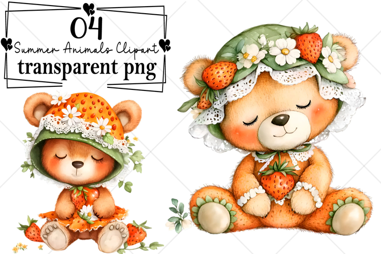 Whimsical Summer Animals Clipart Watercolor PNG