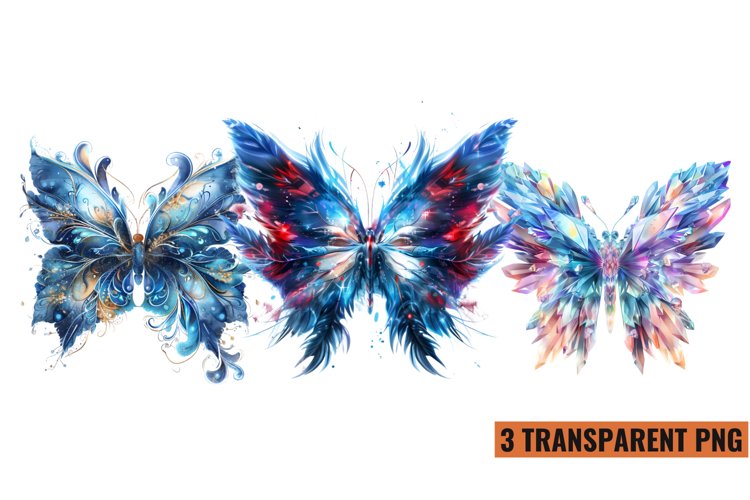 Watercolor Magic Butterflies Clipart, PNG example image 1