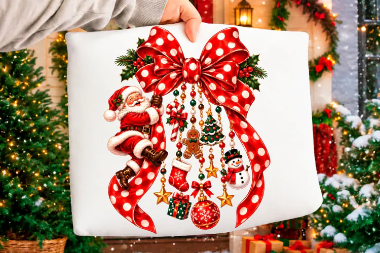 Santa Bow Christmas Ornament PNG Christmas T-shirt
