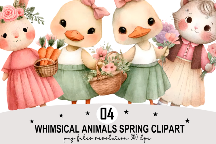 Whimsical Animals Spring Clipart Watercolor png