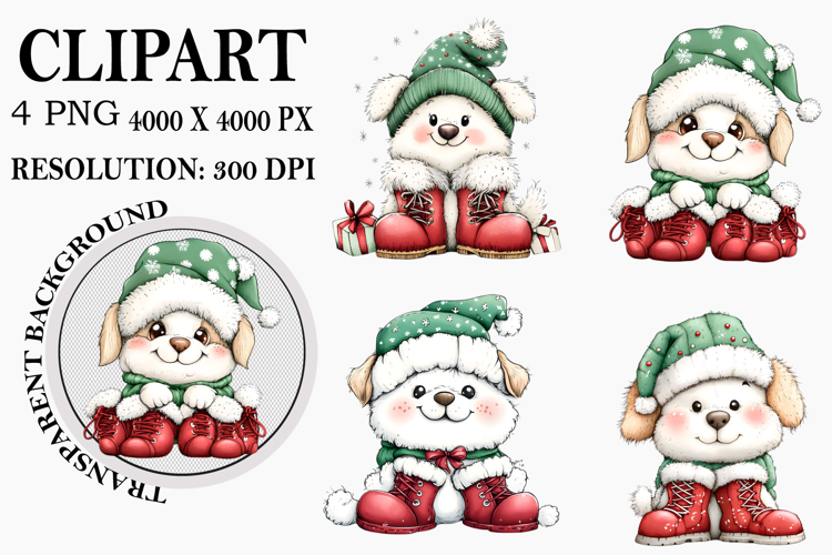 Whimsical Christmas Dog Clipart Watercolor PNG